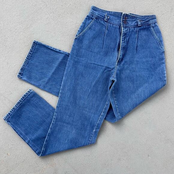 Vintage 80s railroad stripe high rise wedgie fit bareback mom jeans 26" WAIST - Picture 1 of 6